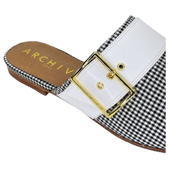 Archive Bond Gingham Checkered Fabric Womens Flat Mules Size 8M - Picture 9 of 16